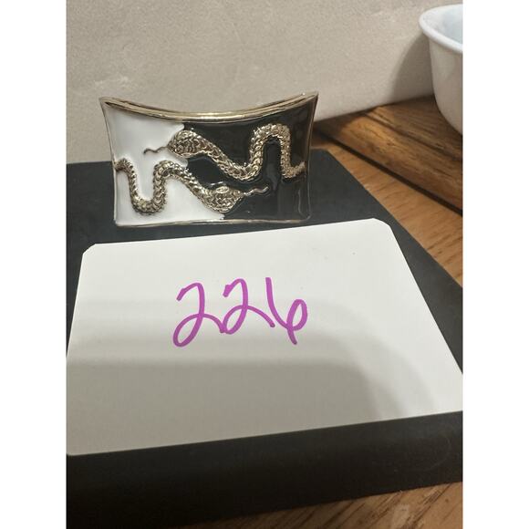 Sequin Nordstrom SERPENT Black White Tone Statement Enamel Bangle Bracelet #226 - Picture 4 of 4